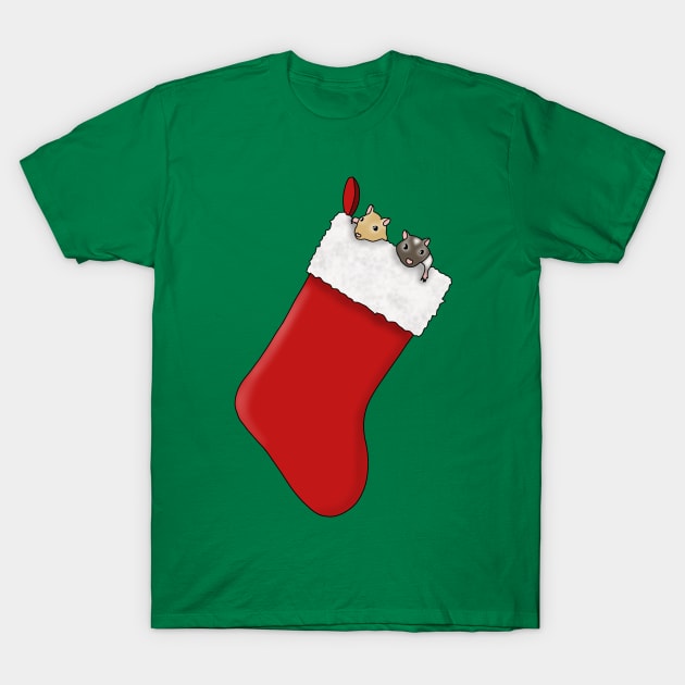 Two cute gerbils in red Christmas stocking T-Shirt by Becky-Marie